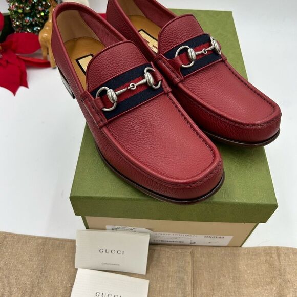 Men’s Gucci Horsebit web leather loafers size 8 fits 9  US made in Italy - Picture 8 of 8